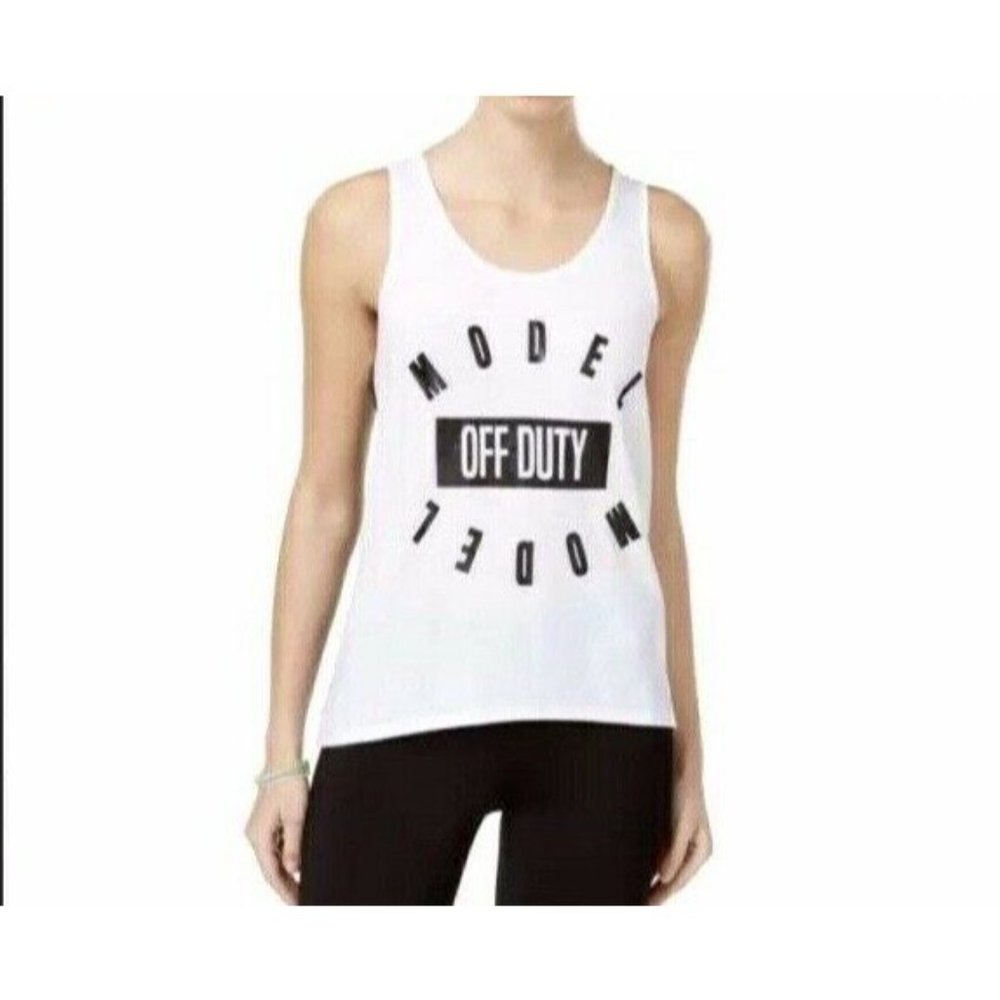 Material Girl Active Juniors' Women's Mesh-Back Tank Top,‎ White/Black XL - Picture 2 of 8